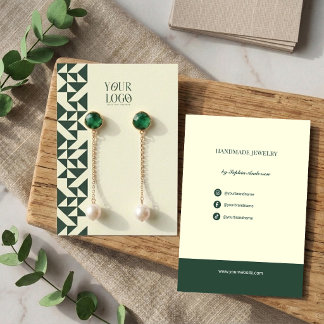 Tarjeta De Visita Exhibidor Moderno Geométrico de Aretes de Esmerald