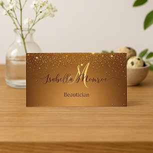 Tarjeta De Visita Experta en Belleza con Brillo Dorado Femenino Piel