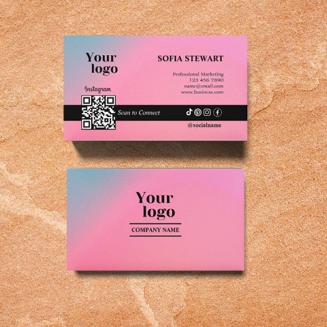 Tarjeta De Visita Exploración De Holograma Moderno Para Conectar Ico (Instagram Qr Code Holographic Gradient Social Medi Business Card)