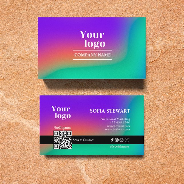Tarjeta De Visita Exploración del degradado holográfico para conecta (Instagram Qr Code Holographic Gradient Social Medi Business Card)