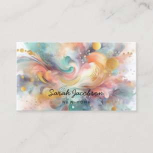 Tarjeta De Visita Explosión de pintura acuarela rosa dorado azul