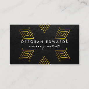 Tarjeta De Visita Exquisita Piel Negra   Patrones Geométricos Dorado