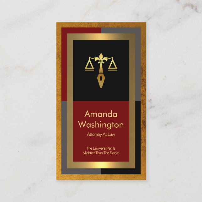 Tarjeta De Visita Exquisito abogado del marco de la foto dorada (Anverso)