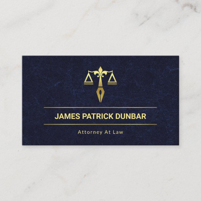 Tarjeta De Visita Exquisito azul Marble Gold Justice Escales Abogado (Anverso)