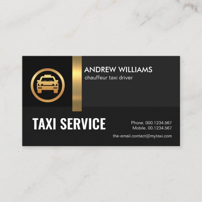 Tarjeta De Visita Exquisito Black Shades Gold Stripe Taxi Driver (Anverso)