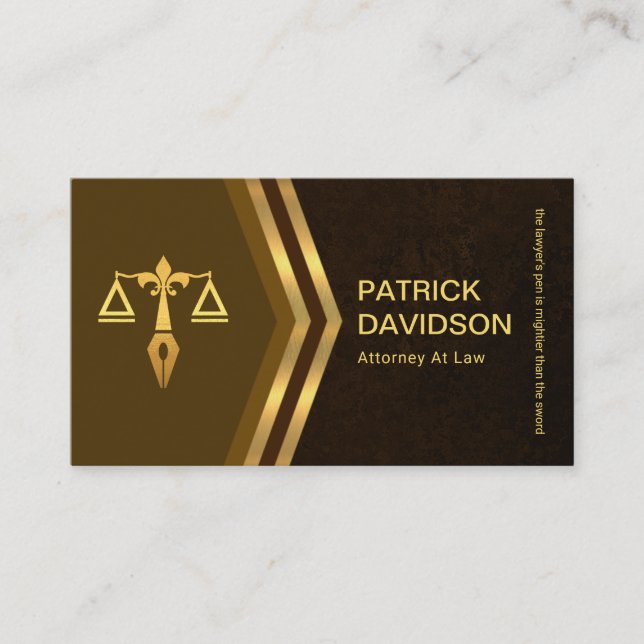 Tarjeta De Visita Exquisito Brown Grunge Gold Arrow Consultor legal (Anverso)