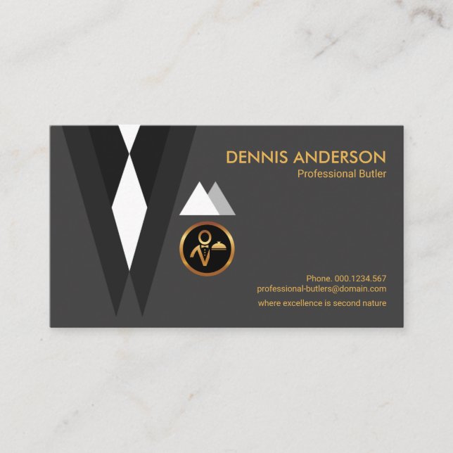 Tarjeta De Visita Exquisito Butler profesional de traje moderno (Anverso)