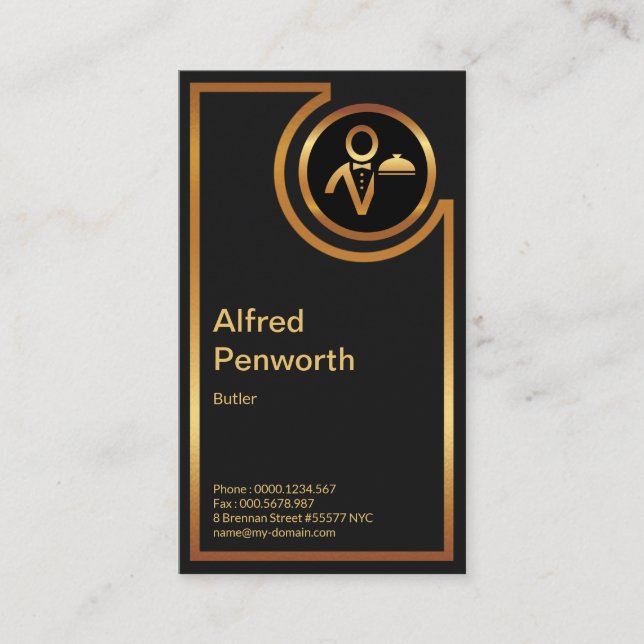 Tarjeta De Visita Exquisito cuadro dorado moderno de mayordomo (Anverso)