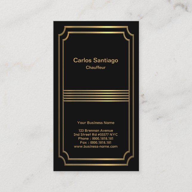 Tarjeta De Visita Exquisito marco dorado Chauffeur moderno (Anverso)