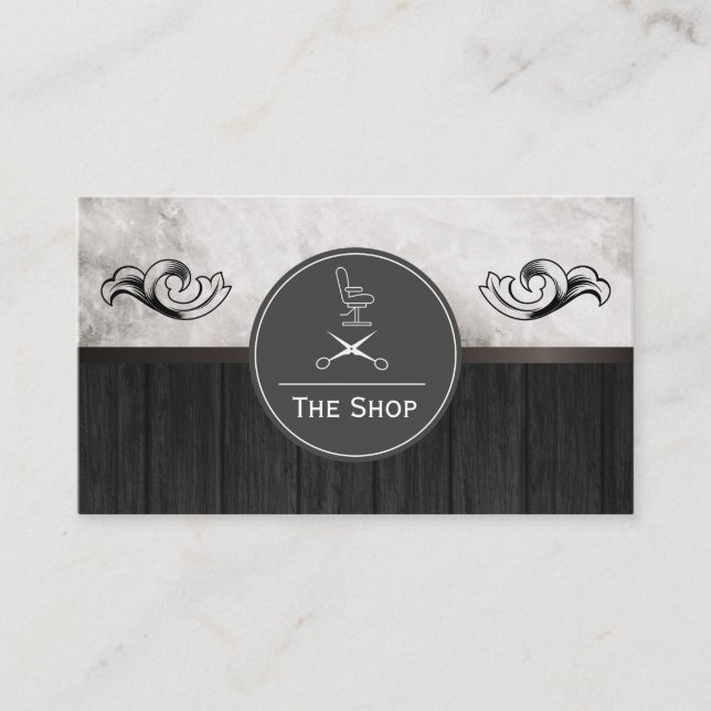 Tarjeta De Visita Exquisito trineo de madera de mármol | Barber (Anverso)