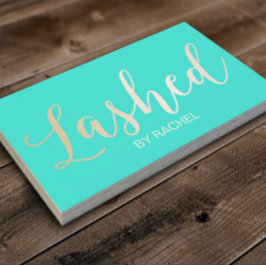 Tarjeta De Visita Extensión de Eyelash Guión de oro Estilo Turquesa 