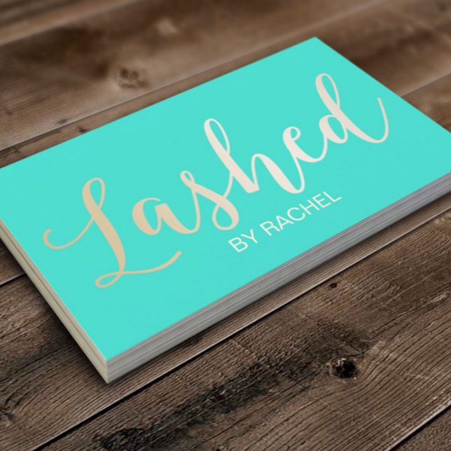Tarjeta De Visita Extensión de Eyelash Guión de oro Estilo Turquesa  (Subido por el creador)