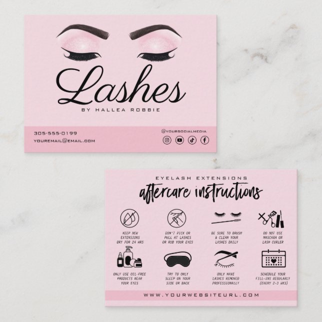 Tarjeta De Visita Extensión de la Eyelash Instrucciones para el cuid (Anverso / Reverso)