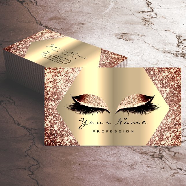Tarjeta De Visita Extensión de latigazos de artistas de maquillaje R (Rose Gold Glitter Makeup Artist Lashes Extension Business Card)