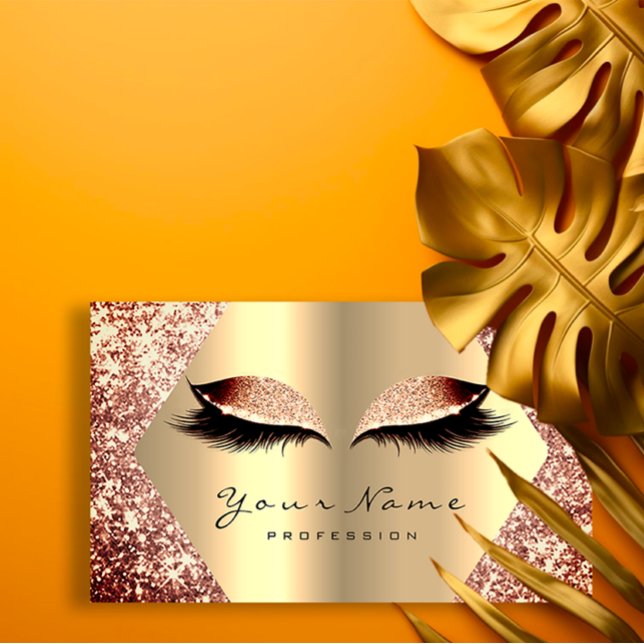 Tarjeta De Visita Extensión de latigazos de artistas de maquillaje R (Rose Gold Glitter Makeup Artist Lashes Extension Business Card)