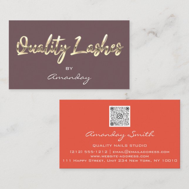 Tarjeta De Visita Extensión de latiguillo de calidad Coral RoseGold  (Anverso / Reverso)