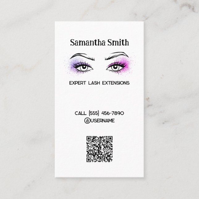 Tarjeta De Visita Extensión Lash Personalizado simple QR (Anverso)
