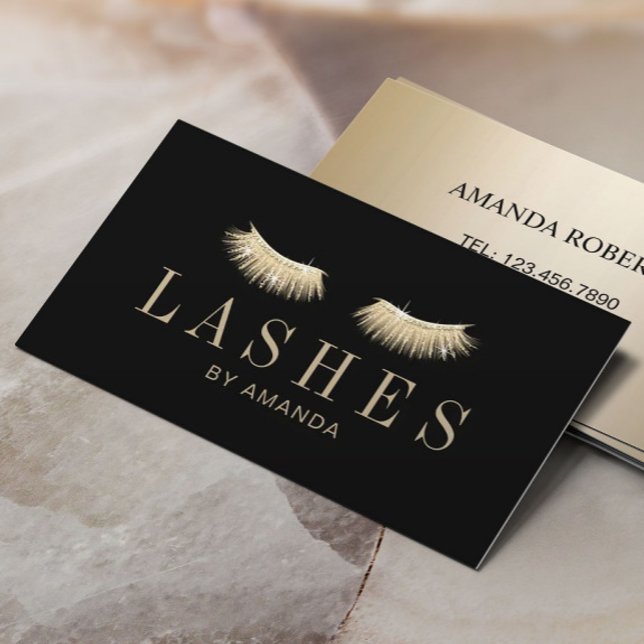 Tarjeta De Visita Extensiones de Eyelash Maquillaje Artista Oro Negr (Subido por el creador)