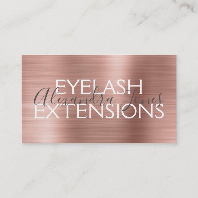 Tarjeta De Visita Extensiones de Eyelash Metalizado cepillado Oro Ro (Anverso)