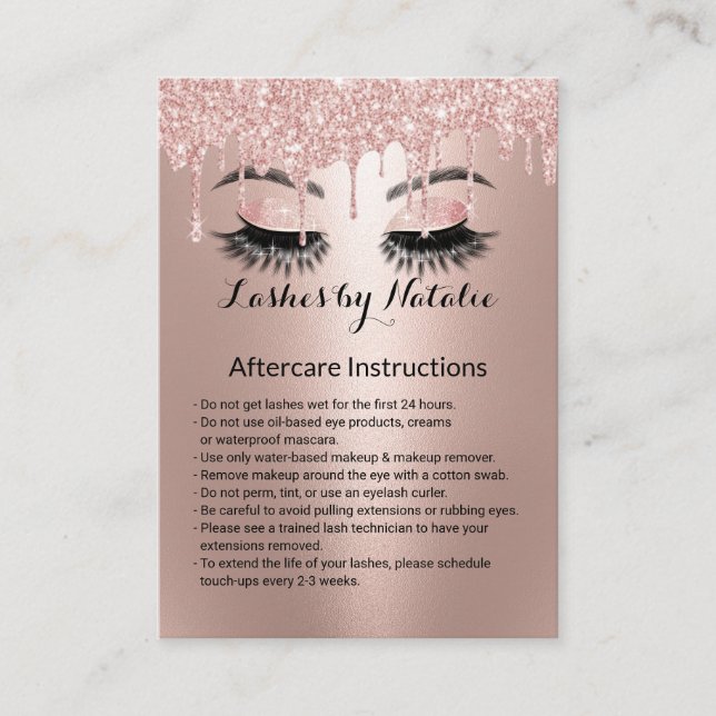 Tarjeta De Visita Extensiones de Eyelash Rosa Gold Instrucciones par (Anverso)