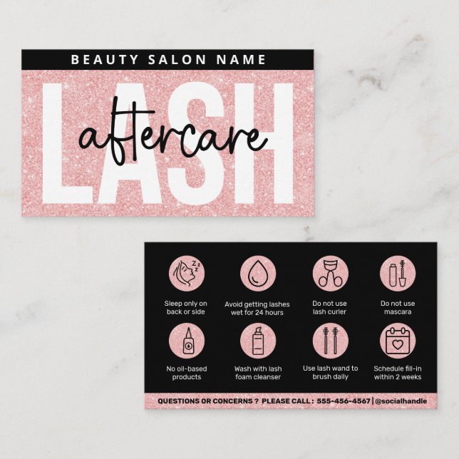 Tarjeta De Visita Extensiones de Eyelash Rosa purpurina Lash Afterca (Anverso / Reverso)
