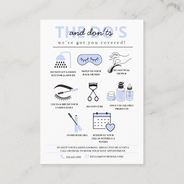 Tarjeta De Visita Extensiones de latigazo Instrucciones de atención  (Reverso)