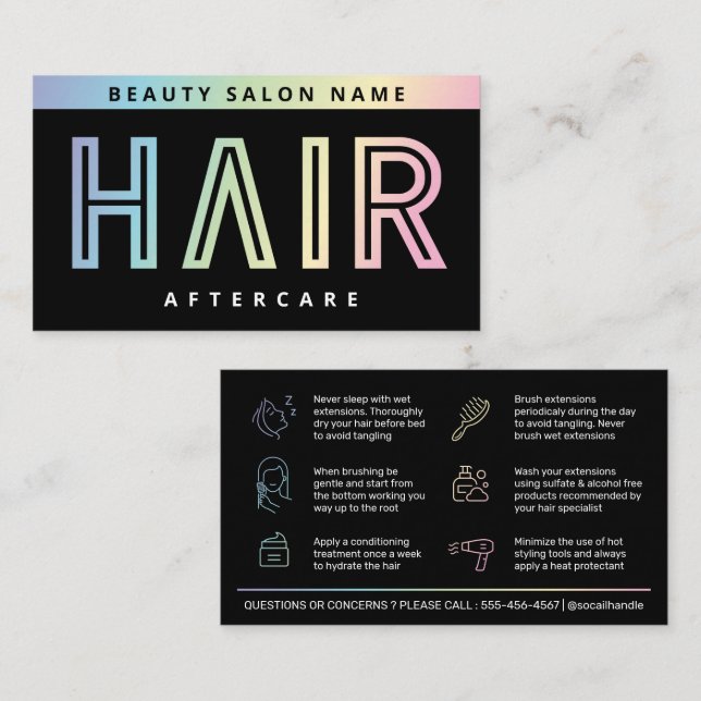 Tarjeta De Visita Extensiones de pelo holográficas modernas después  (Anverso / Reverso)