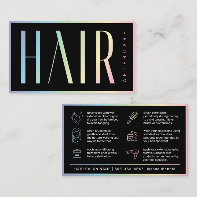 Tarjeta De Visita Extensiones de pelo holográficas modernas después  (Anverso / Reverso)
