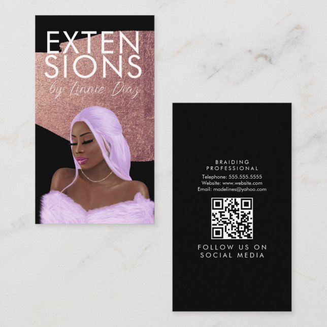Tarjeta De Visita Extensiones de peluca guión de salon trenzado oro  (Anverso / Reverso)