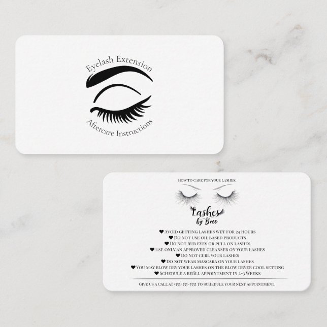 Tarjeta De Visita Extensiones Eyelash Aftercare How to Care of Lash (Anverso / Reverso)