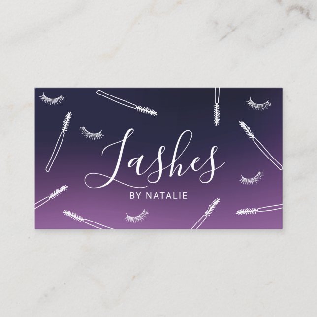 Tarjeta De Visita Extensiones Eyelash Barra Lash Elegante Purple Pro (Anverso)
