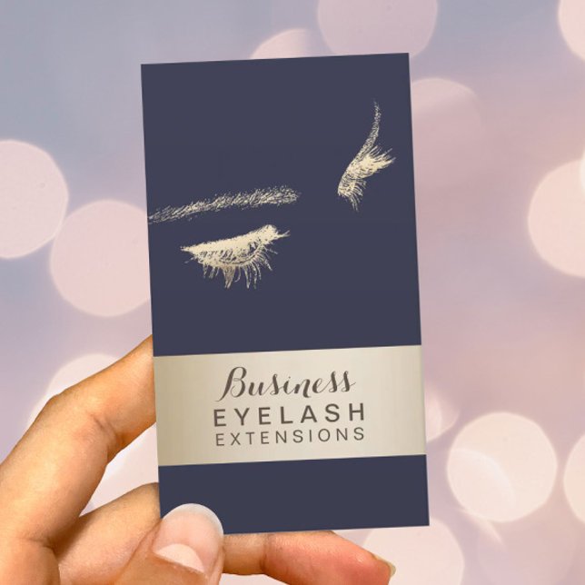 Tarjeta De Visita Extensiones Eyelash Classy Blue & Gold Modern (Subido por el creador)