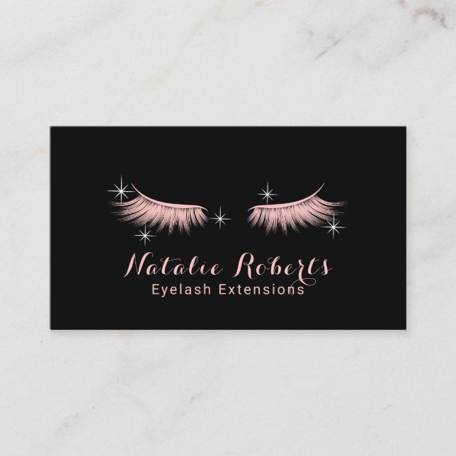 Tarjeta De Visita Extensiones Eyelash Confección Artista Negro Rubor (Anverso)