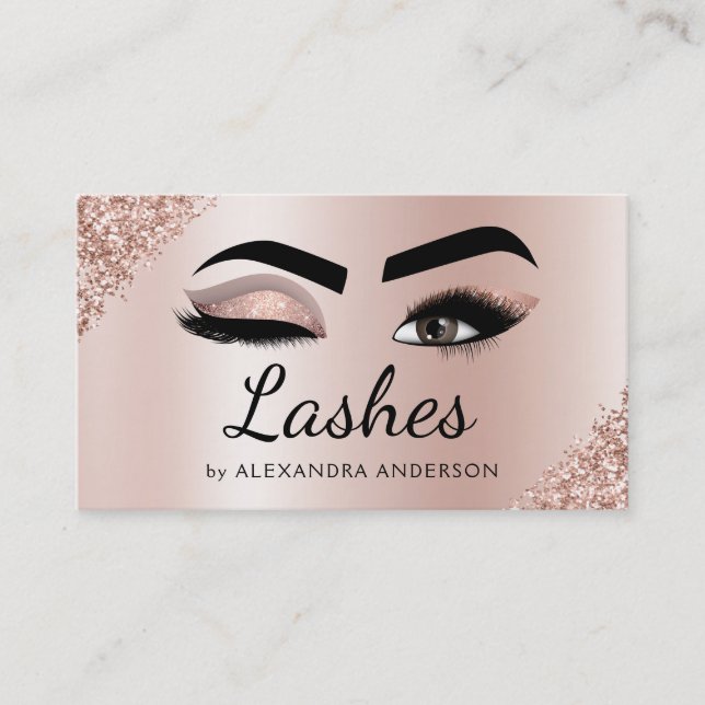 Tarjeta De Visita Extensiones Eyelash Lantea Purpurina Rosa Oro Rosa (Anverso)