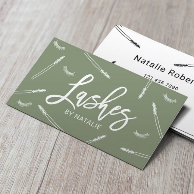 Tarjeta De Visita Extensiones Eyelash Lash Bar Sage Green Salon (Subido por el creador)