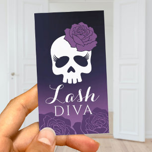 Tarjeta De Visita Extensiones Eyelash Lash Salon Purple Floral Skull