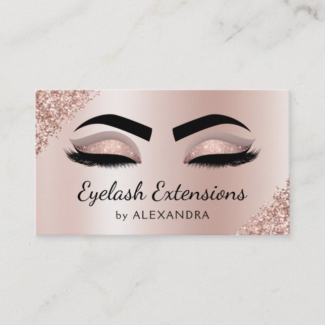 Tarjeta De Visita Extensiones Eyelash Lazas Purpurina Rosa Salón De  (Anverso)