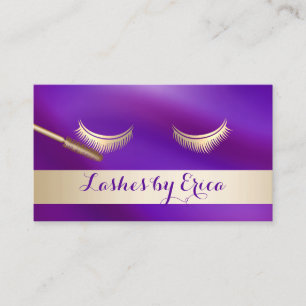 Tarjeta De Visita Extensiones Eyelash Maquillaje Artista Oro & Púrpu