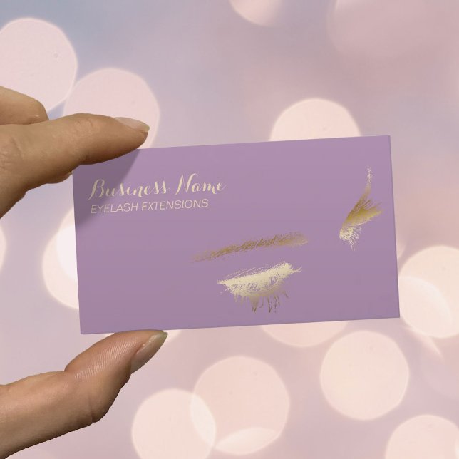 Tarjeta De Visita Extensiones Eyelash Moda Oro & Púrpura (Subido por el creador)