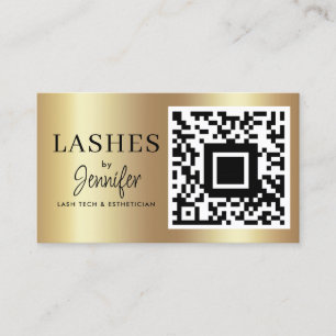 Tarjeta De Visita Extensiones Eyelash Modernas Código QR Negro y Oro