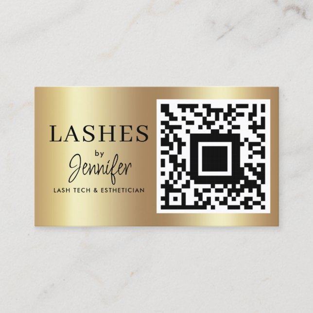 Tarjeta De Visita Extensiones Eyelash Modernas Código QR Negro y Oro (Anverso)