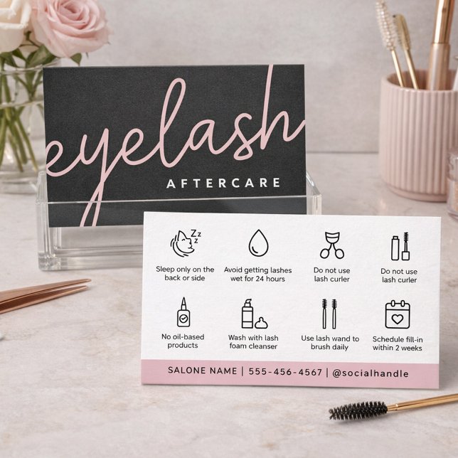 Tarjeta De Visita Extensiones Eyelash Modernas Lash Lift Aftercare (Eyelash Extension Aftercare Cards for Lash Artists | Client Care Instructions)