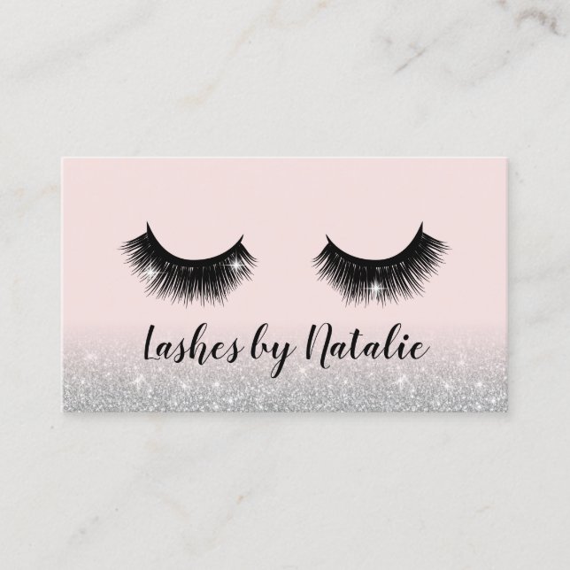 Tarjeta De Visita Extensiones Eyelash Salon Rosa & Silver Ombre (Anverso)