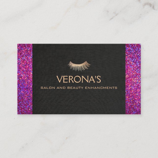 Tarjeta De Visita Extensiones Eyelash Salon y Spa Faux Purpurina (Anverso)