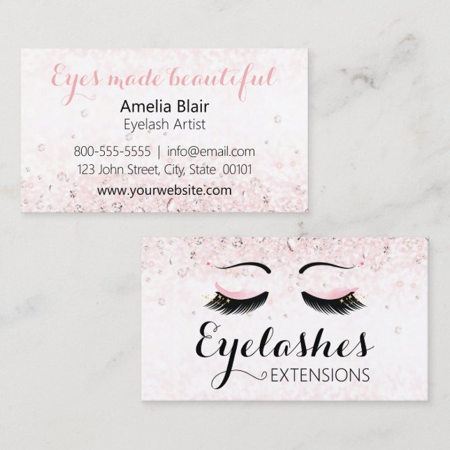 Tarjeta De Visita Extensiones Eyelash Sparkles and Diamontes Pink (Anverso / Reverso)