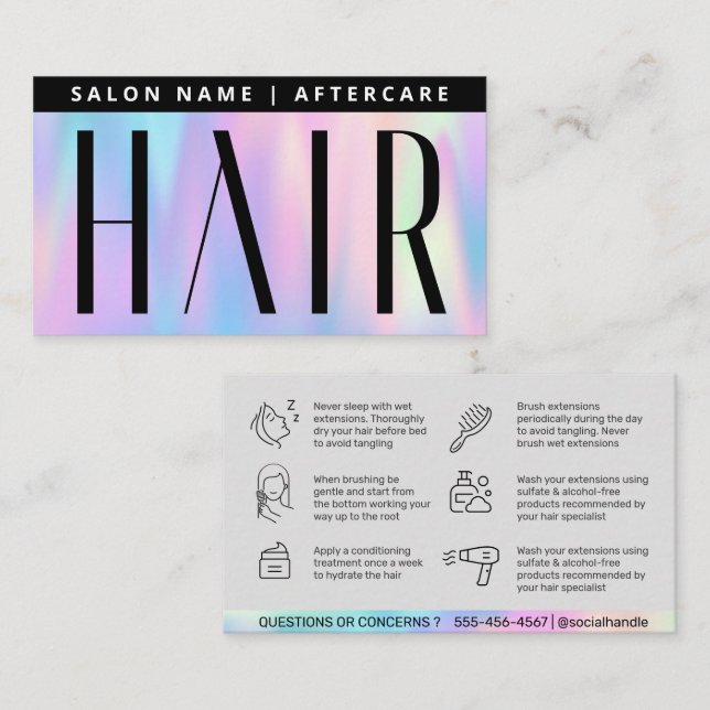 Tarjeta De Visita Extensiones holográficas modernas del pelo después (Anverso / Reverso)