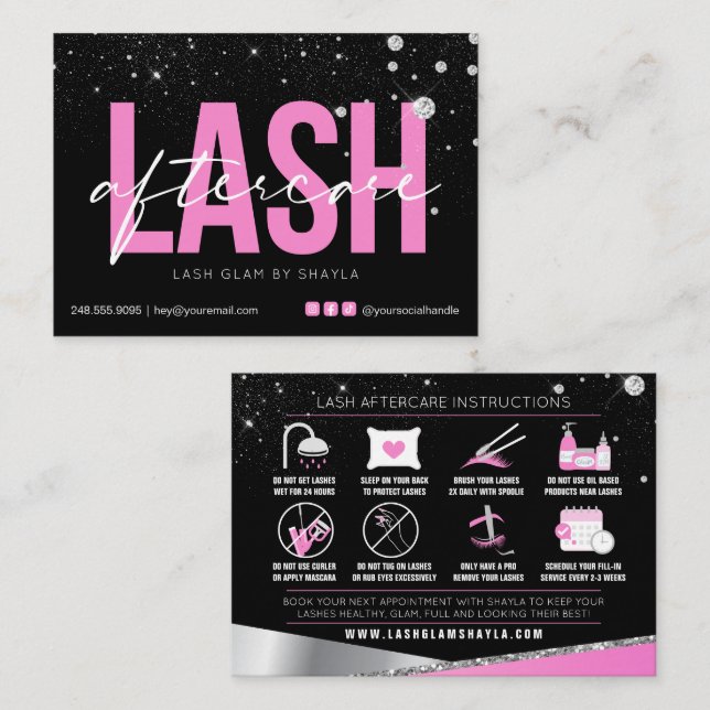 Tarjeta De Visita Extensiones Lash Afcare Glam Diamantes Rosa Busin (Anverso / Reverso)
