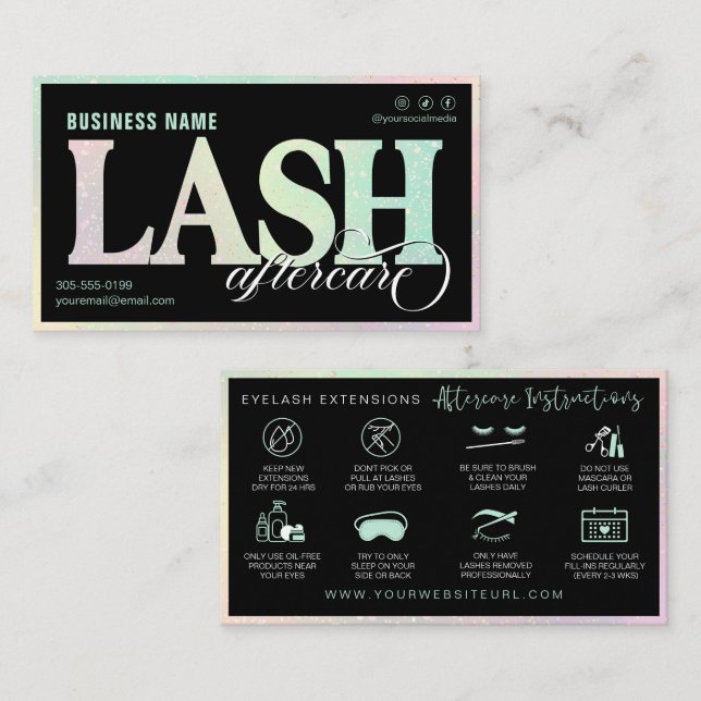 Tarjeta De Visita Extensiones Lash Afcare Pastel Rainbow Mint (Anverso / Reverso)