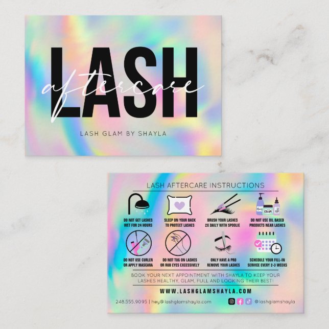Tarjeta De Visita Extensiones Lash Instrucciones de Aftercare Bus Ra (Anverso / Reverso)