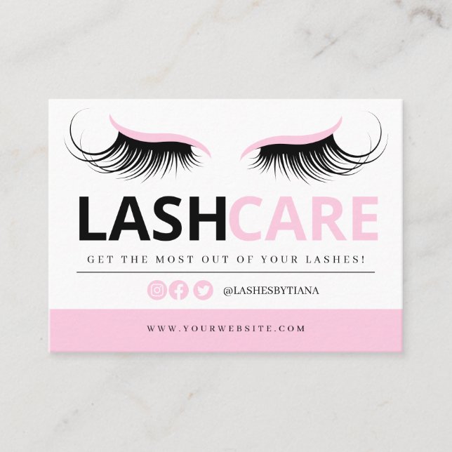 Tarjeta De Visita Extensiones Lash Instrucciones de Aftercare Ca de  (Anverso)